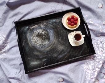 Resin Ottoman Tray: Space Art Coffee Table Tray with Handles