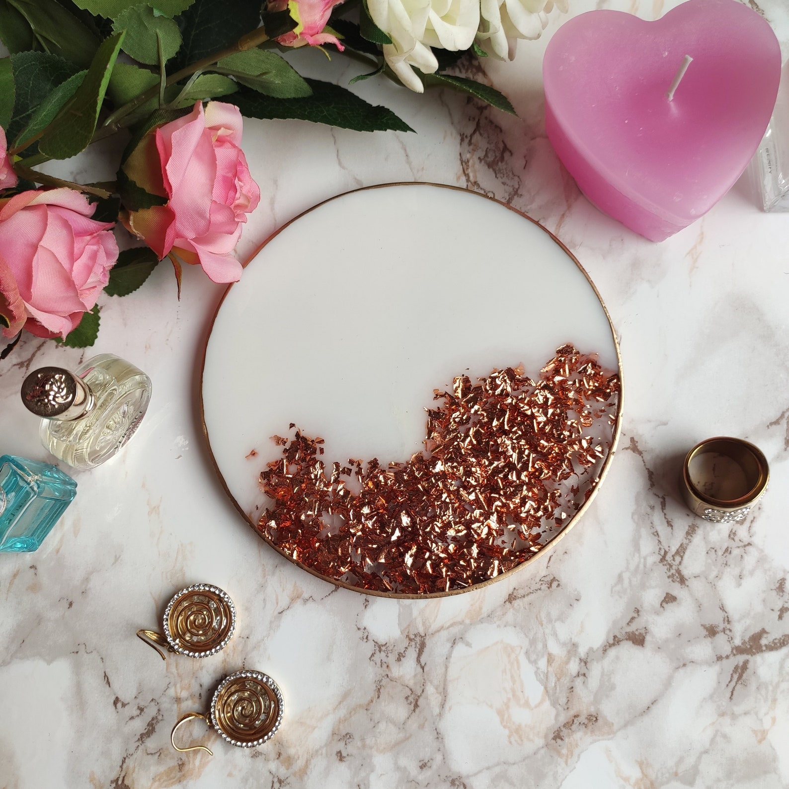 Perfume tray White and gold vanity tray Resin tray Trinket Etsy
