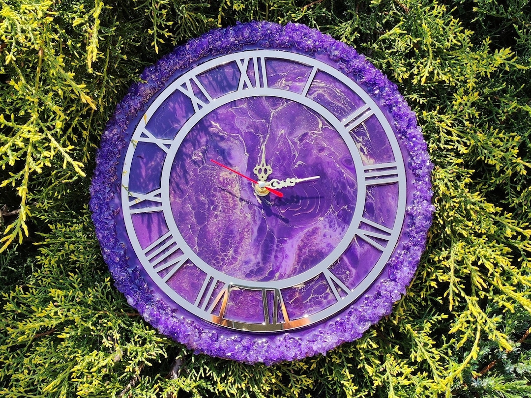 Amethyst Wall Clock Wall Art Decor, Purple Geode Wall Clock From Epoxy