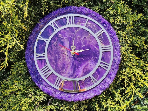 Amethyst Wall Clock, Geode Wall Clock, Living Room Decor