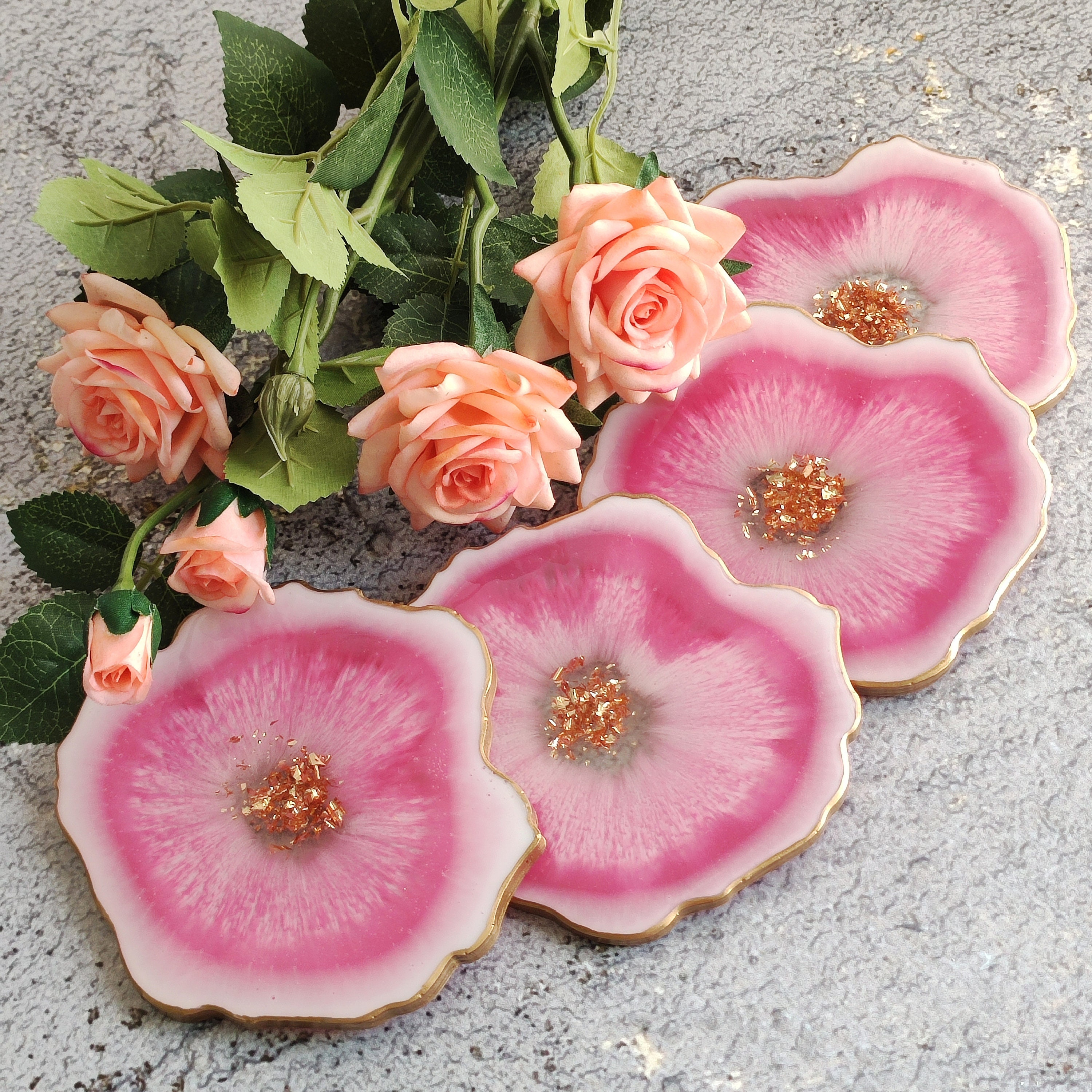 Pink Button Coaster Pink Resin Coasters Set Coffee Table Decor New Home Gift - Etsy