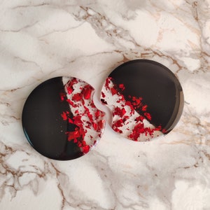 Black and red resin car coasters set of 2, Cute car accessories, Interior car decor, Best friend gift, USA