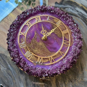 Amethyst color large resin wall clock, Purple small wall clock, Oversized wall clock unique, Modern wall clock with numbers, Epoxy clock