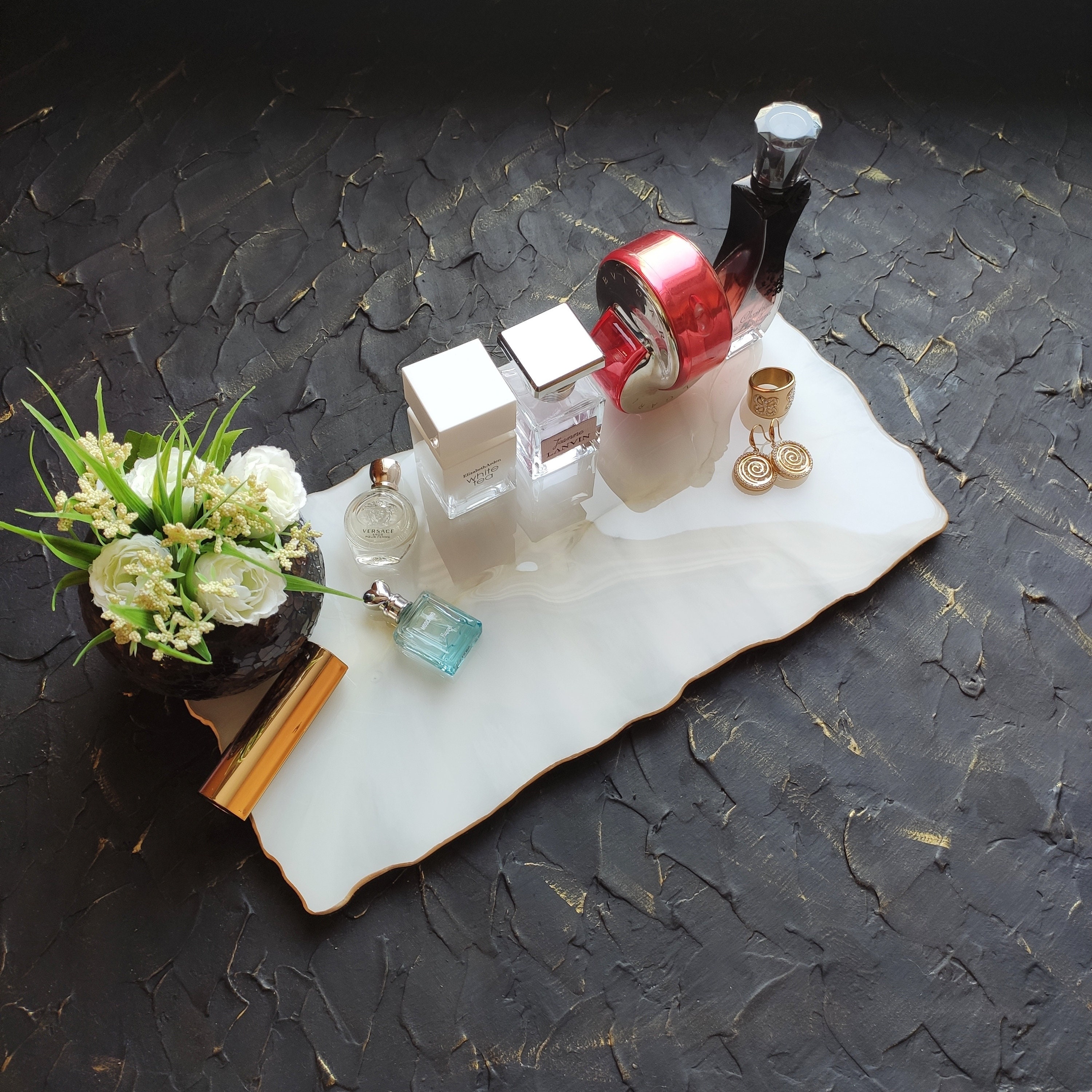 Perfume tray White marble tray Vanity tray Dresser tray Etsy