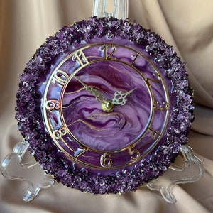 Purple modern epoxy resin wall clock eclectic home decor Handmade clock for wall wedding gift Wall clock unique living room decor Geode art