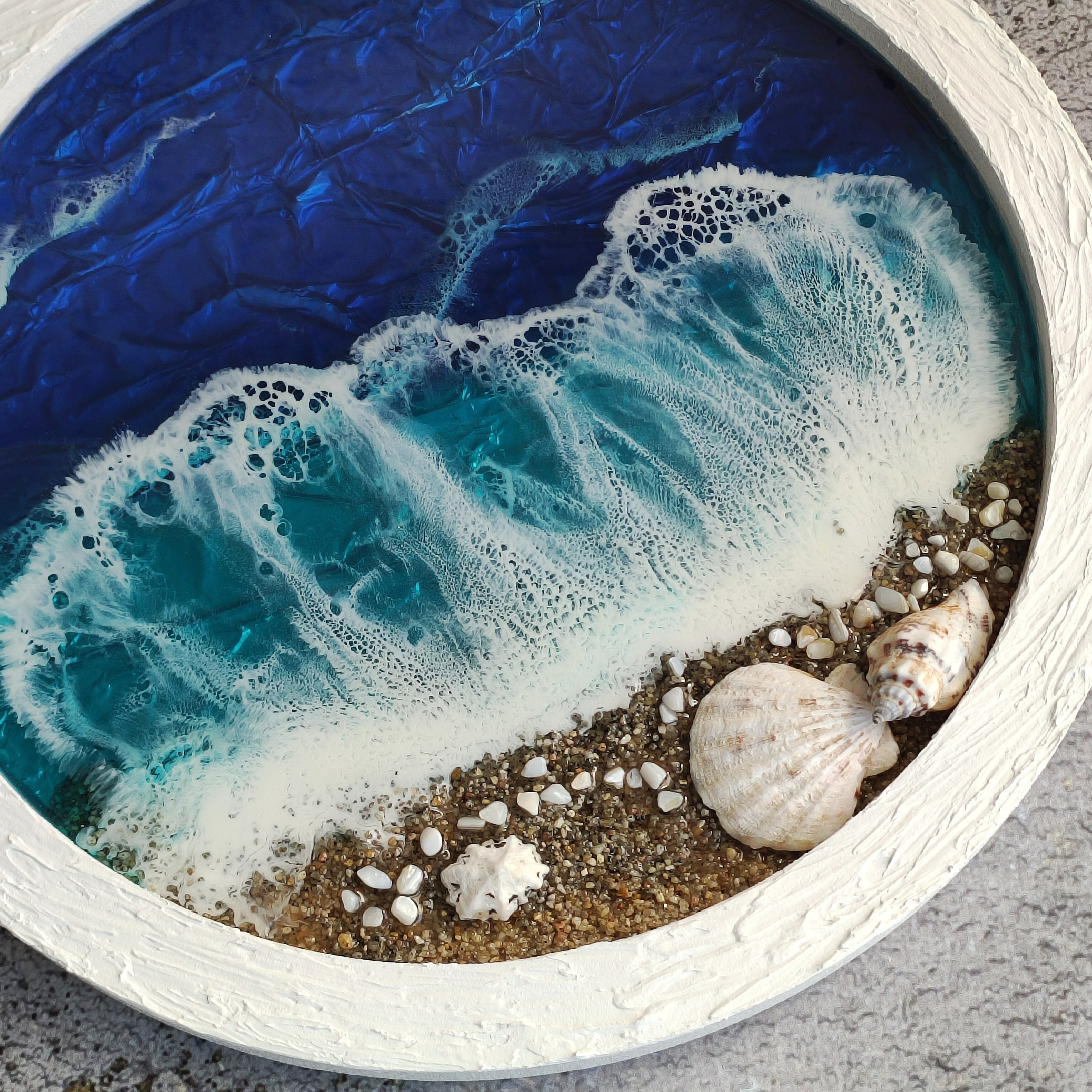 SEASHORE, FRAMED JEWELRY & RESIN PAINTING ONE OF A KIND ART, UNIQUE WALL  DECOR