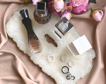 Perfume Resin Marble Tray: Vanity Decor, Jewelry Tray Gift For Mom