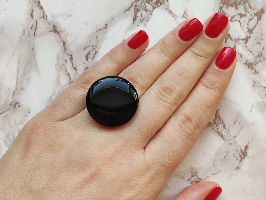 Chunky Black Ring Big Round Ring Large Adjustable Ring for Etsy