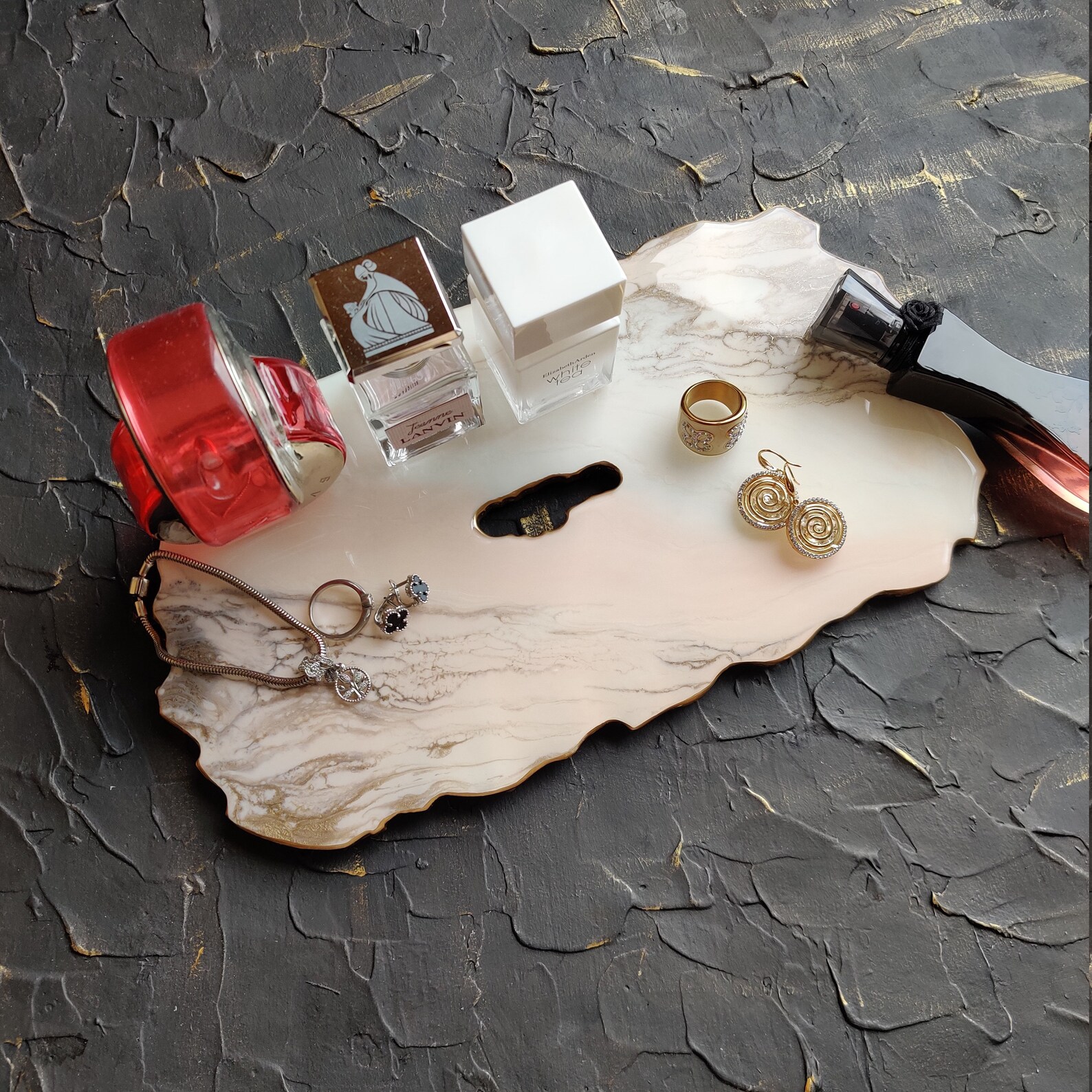 Crystal tray from epoxy resin Marble perfume tray Vanity Etsy