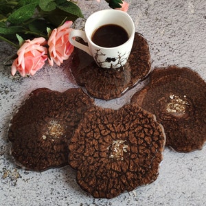 Brown resin coaster set, Handmade drink coasters, Cute wine coasters, Unique coasters anniversary gift, Handcrafted coasters Christmas gift