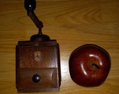 Vintage Antique Cast Iron Wood Coffee Grinder Hand Crank with Drawer