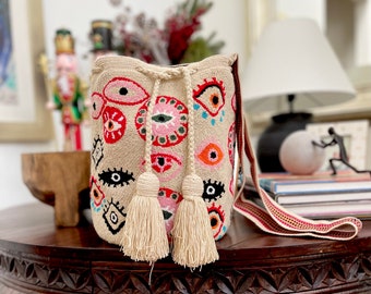 Lucky Eye Puyado Gobelin Wayuu Crossbody Tasche.