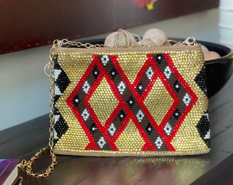 Pochette Wayuu authentique avec chaîne, cristal étincelant