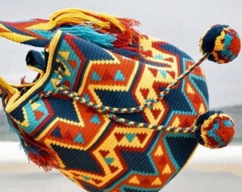 Crochet bag, authentic Large Wayuú Mochila Bag , Hand-made Wayuu Bag, Premium quality, drawstring bag, bucket bag, Large size.