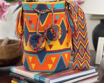 Crochet bag, authentic Large Wayuú Mochila Bag , Hand-made Wayuu Bag, Premium quality, drawstring bag, bucket bag, Large size.