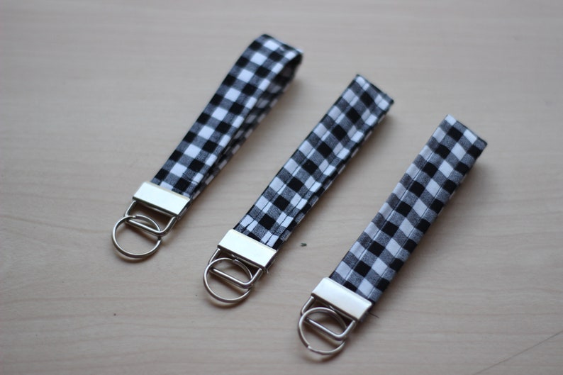 Black and White Plaid Gingham Key Fob