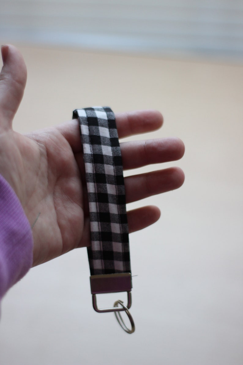Black and White Plaid Gingham Key Fob
