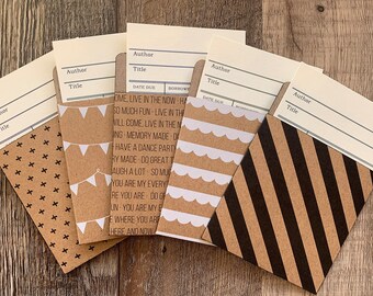 Kraft Library Card Pockets, Library Cards, Scrapbooking Supplies, Journal Supplies, Set of 5