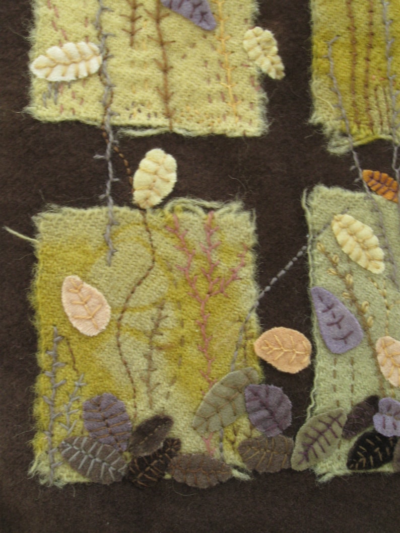 Stitched Fiber Art Natural Dyes Wall Hanging Hand Embroidered A-8