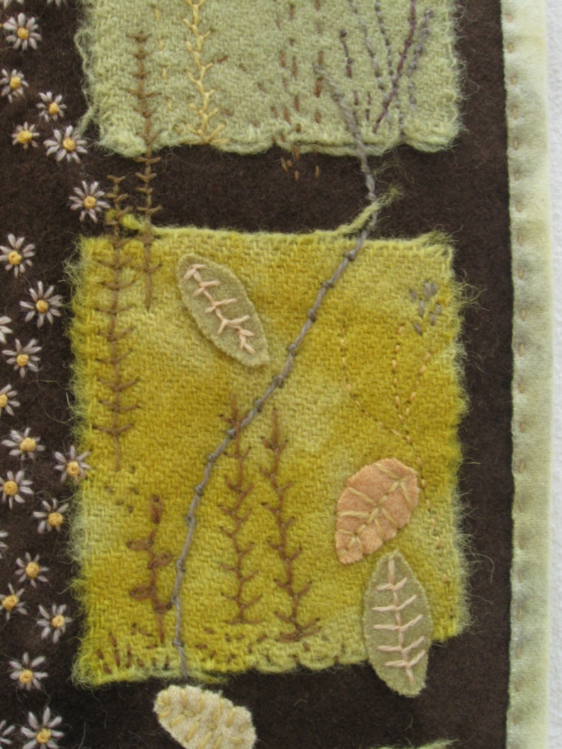 Stitched Fiber Art Natural Dyes Wall Hanging Hand Embroidered A-8