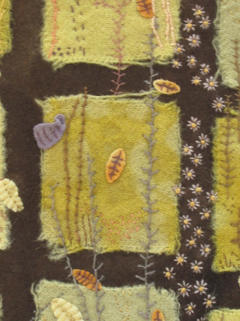 Stitched Fiber Art Natural Dyes Wall Hanging Hand Embroidered A-8