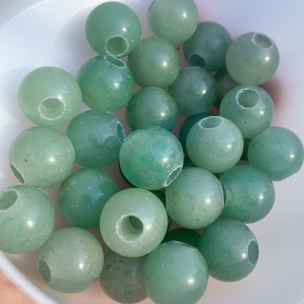 12mm Large Hole Green Aventurine Beads, 4mm Large Hole Round Gemstone Beads, High Quality Aventurine Large Hole Beads for Macramé (5pcs)