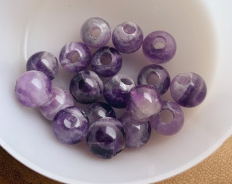 Perles d'améthyste grand trou 12 mm, perles de pierres précieuses rondes grand trou 4 mm, perles améthyste violette grand trou de haute qualité pour macramé (5 pièces)