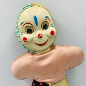 Vintage Creepy yet adorable rubber face patchwork Clown Doll FREE SHIPPING