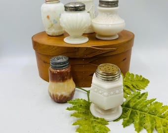 6 antique EAPG mixed lot milk glass salt shaker lot
