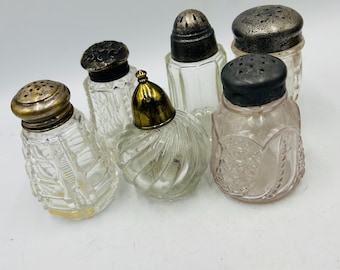6 Antique Eapg Glass Clear Salt Shaker Mixed Lot