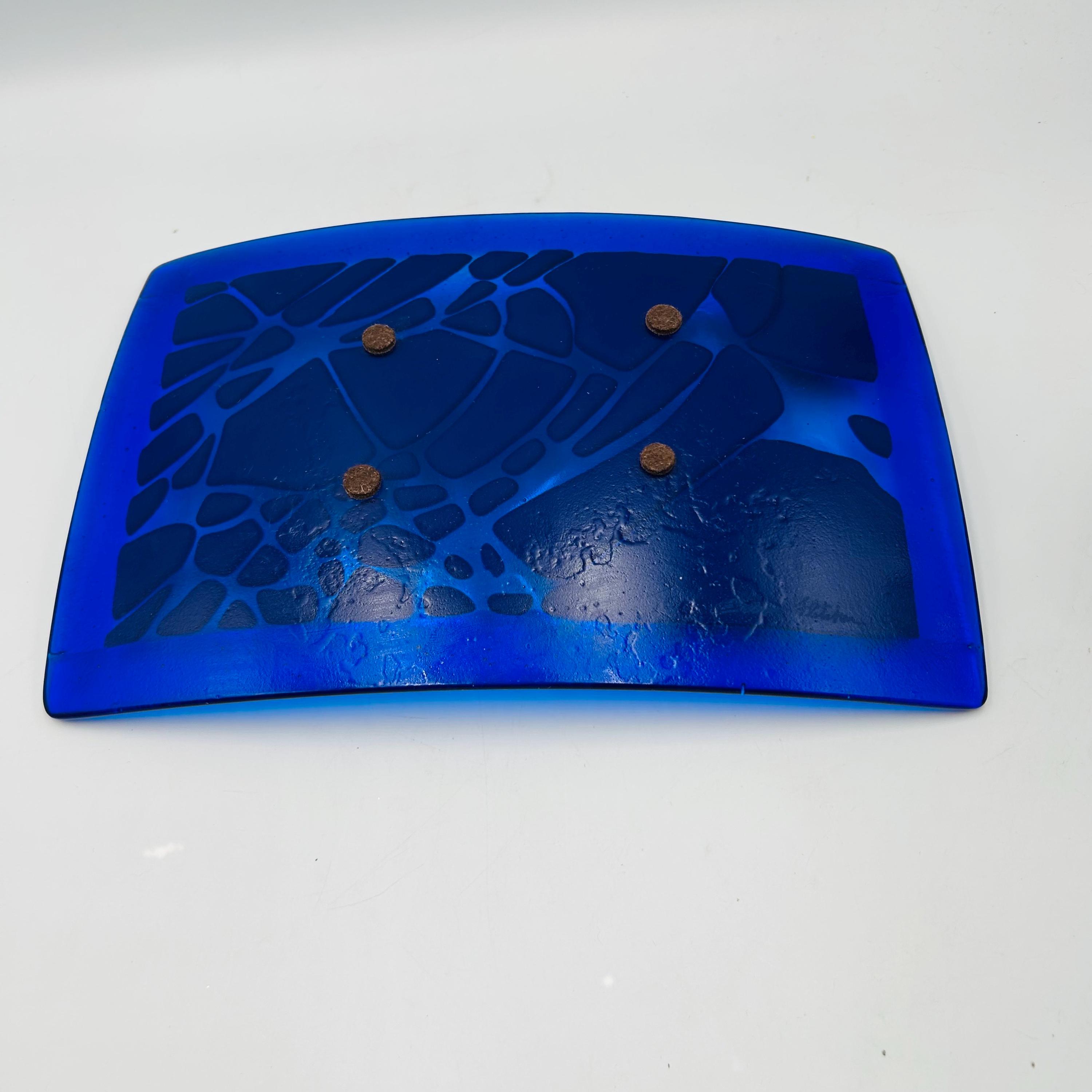 Fused Glass Trinket Dish Square Dichroic Iridescent Sushi Plate Signed 6.25\
