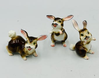 3 Vintage Bone China Miniature Mini Rabbit Figurines Bunny Made In Japan Easter