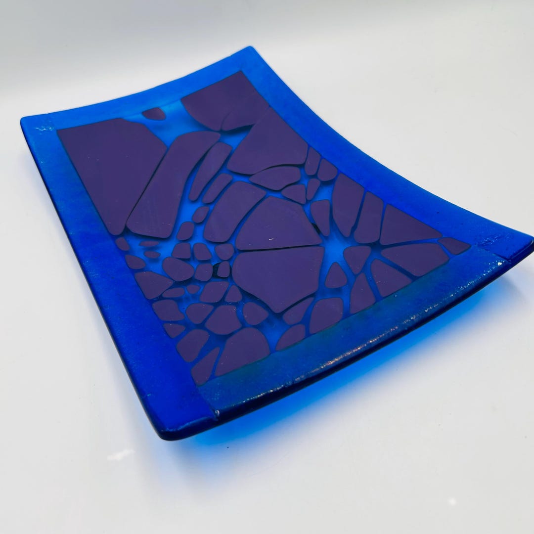 Fused Glass Trinket Dish Square Dichroic Iridescent Sushi Plate Signed 6.25\