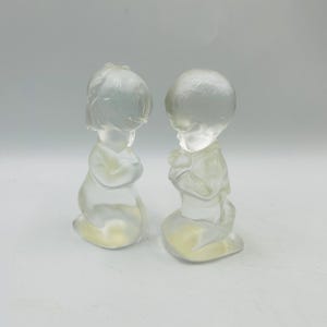pair of vintage Fenton satin glass praying children