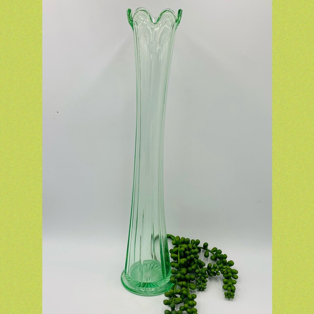 16 Uranium Glass Depression Era Swung Glass Vase FREE SHIPPING Etsy