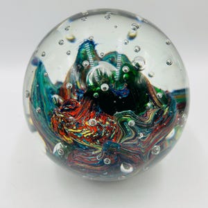 large 5” Magnum art glass paperweight colorful waves