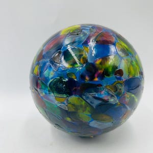 Colorful Multicolor Blown Art Glass Float Orb Ball 5”  Beach Decor blues and purple