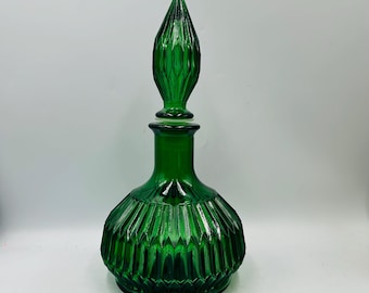 vintage mid century genie bottle green glass decanter