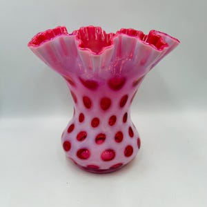 Beautiful 8.25” Fenton glass coin dot lamp shade with ruffle crimped rim