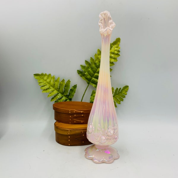 Fenton Pink Iridescent Vase Etsy