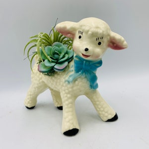 Vintage lamb planter with faux succulent arrangement FREE SHIPPING