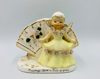 Vintage Napco Angel Planter: Mid-Century Yellow Spaghetti Trim Decor