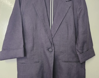 Dam Plommonfärgad kavaj i 100 % linne, ny sommaroutfit, smart casual, storlek UK 16