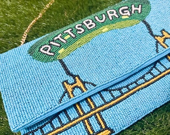 Pittsburgh Beaded Clutch Purse – Pickle and Bridge Hand Beaded Bag | Game Day Crossbody | Pittsburgh Fan Gift | Full Count Threads