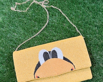 PRE ORDER - Pittsburgh Beaded Clutch Purse – Hockey Mascot Hand Beaded Bag | Game Day Crossbody | Pittsburgh Fan Gift | Full Count Threads