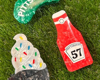 Pittsburgh Claw Clip – Baseball Ice Cream Helmet | Ketchup Bottle | Pickle Hair Clip | Game Day Hair Accessory | Full Count Threads