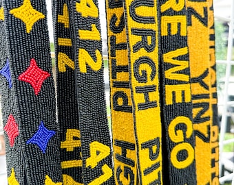 Hand Beaded Pittsburgh Purse Straps | 412 Strap | YINZ Strap | Game Day Bag Strap | Interchangeable Crossbody Strap | Full Count Threads