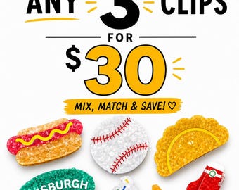 BUNDLE OF THREE | Pittsburgh Claw Clips – Ice Cream Helmet | Ketchup | Pickle | Cone | Pierogi | Hot Dog | Baseball | Pittsburgh Bridge