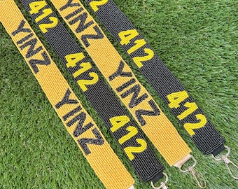 Hand Beaded Pittsburgh Purse Straps | 412 Strap | YINZ Strap | Game Day Bag Strap | Interchangeable Crossbody Strap | Full Count Threads