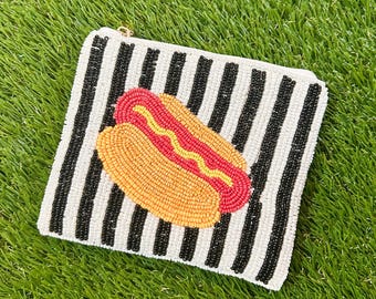 HOT DOG - Coin Purse - game day bag - game day purse - Pittsburgh - Beaded coin purse - stadium bag - Dollar Dog Night - Glizzy Bag